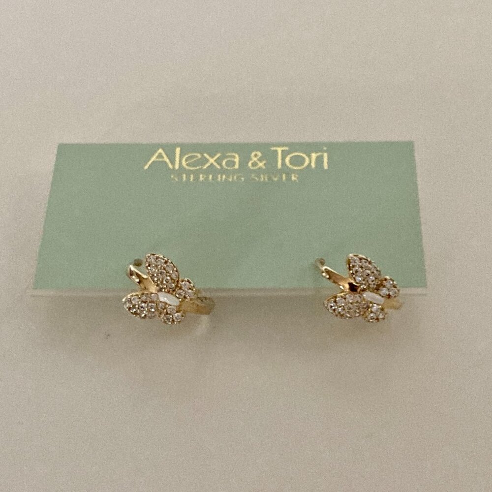 Alexa & Tori 14K Gold Plated Sterling Silver Butterfly Huggie Earrings, Like New